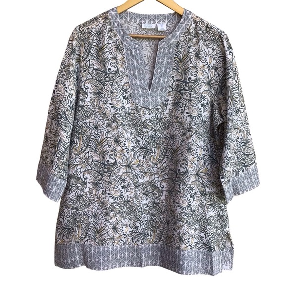 Sigrid Olsen Floral Linen 3/4 Sleeve V Neck Tunic NEW - Picture 1 of 10